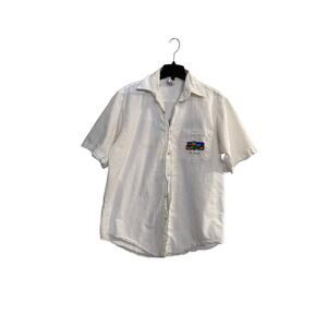 Vintage 80s Crinkle Cotton St. Lucia Button Up Shirt sz L white tropical